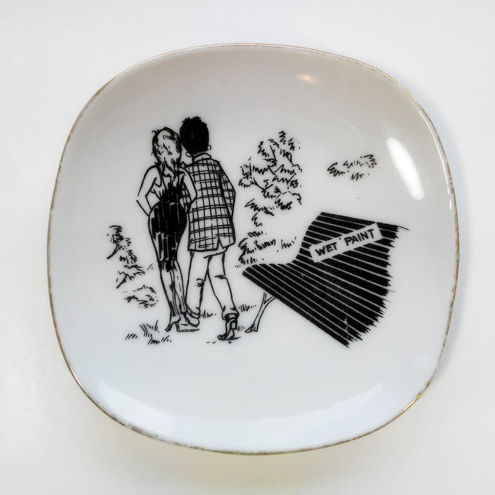 Naughty Wet Paint Joke Vintage Small Plate Candy Dish Ashtray Mid Century Japan
